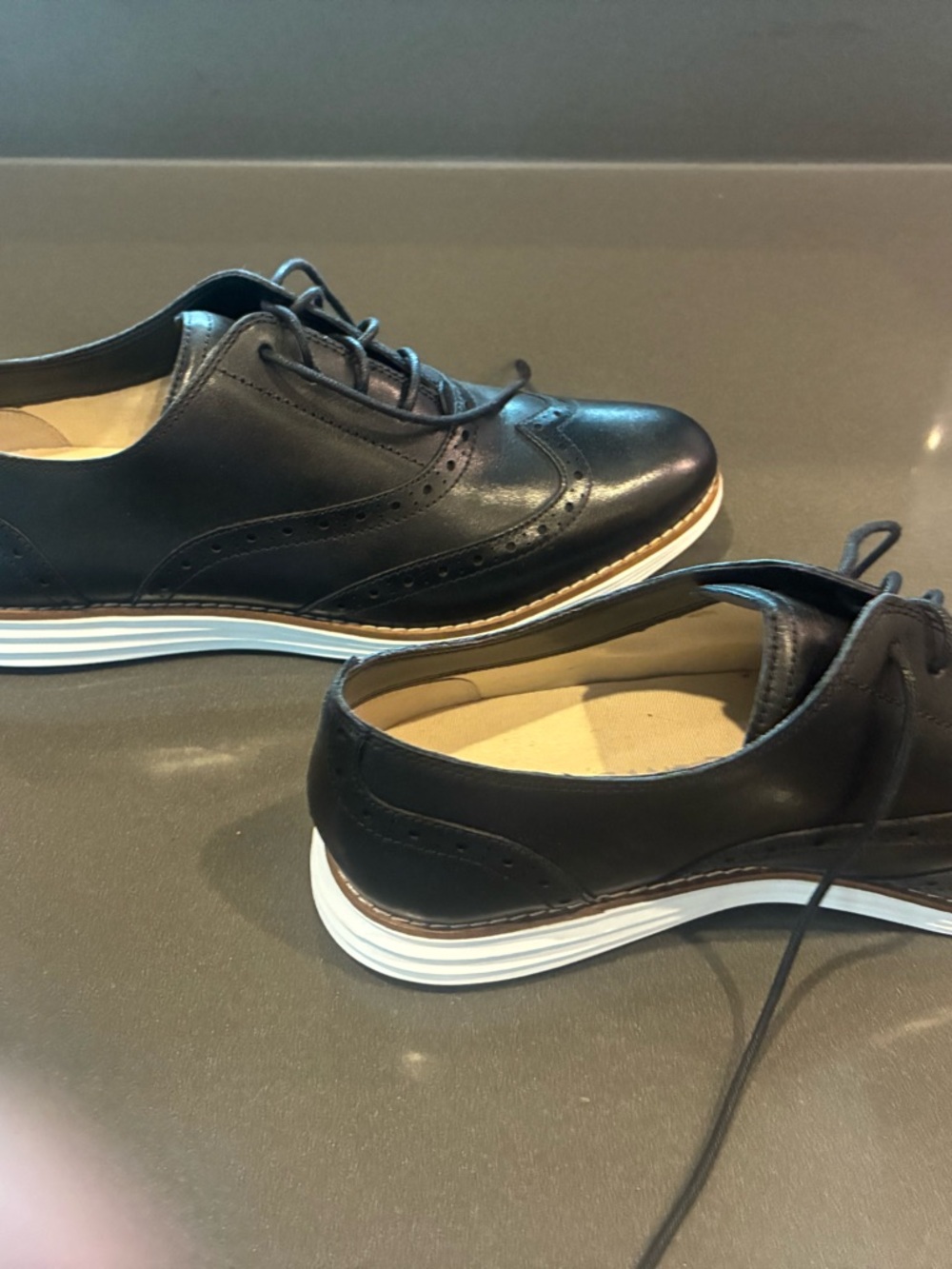 Cole Haan Black Leather Wingtip Sneakers with White Sole